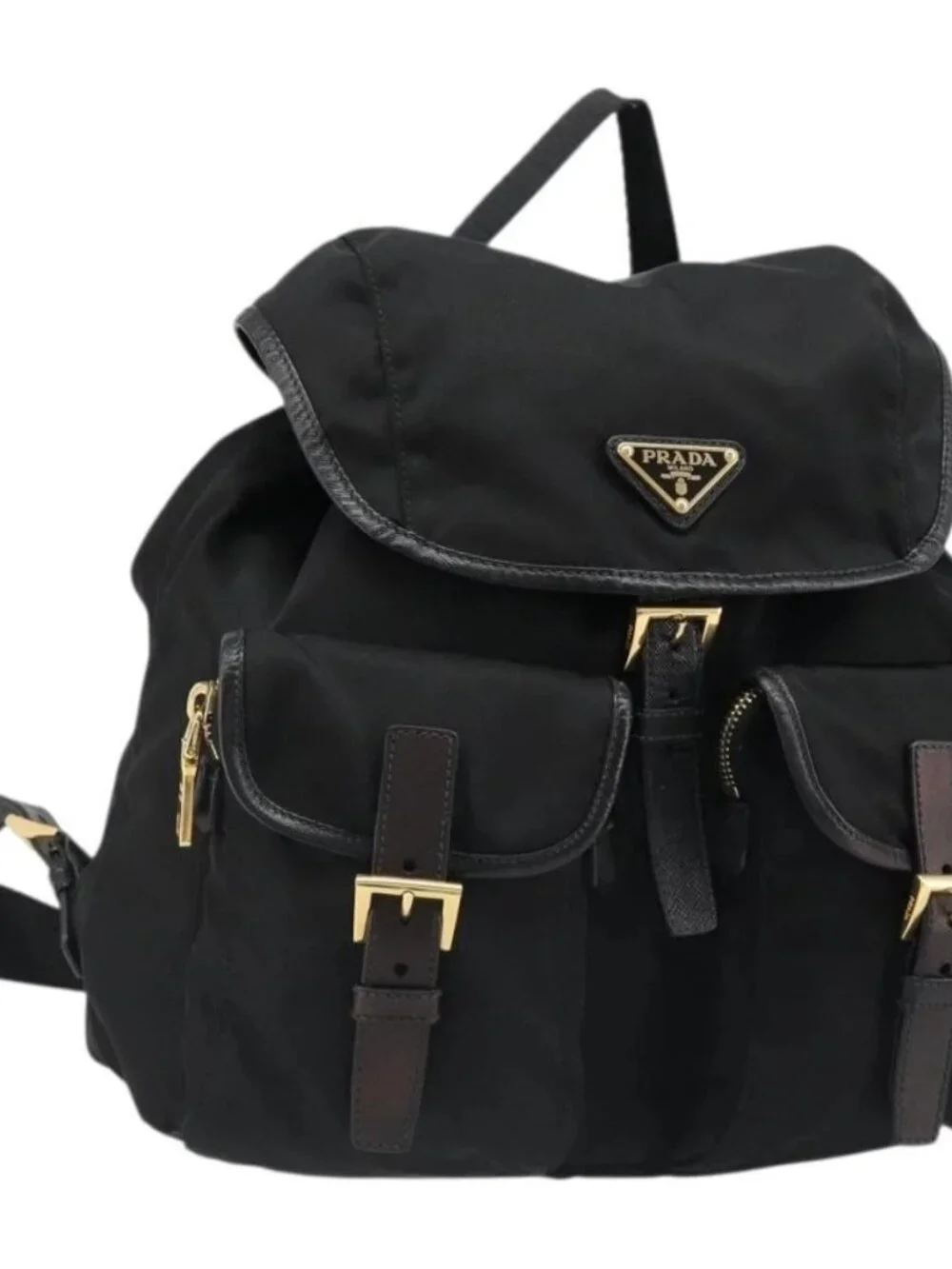 PRADA Backpack Nylon Black Gold Auth yk20532SAV